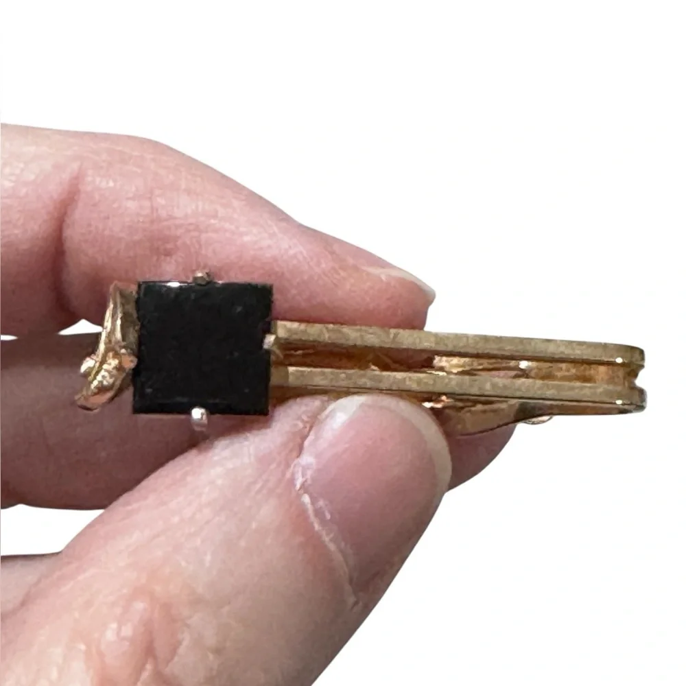 Vintage 50s/60s Black Onyx Tie Bar and Cufflinks